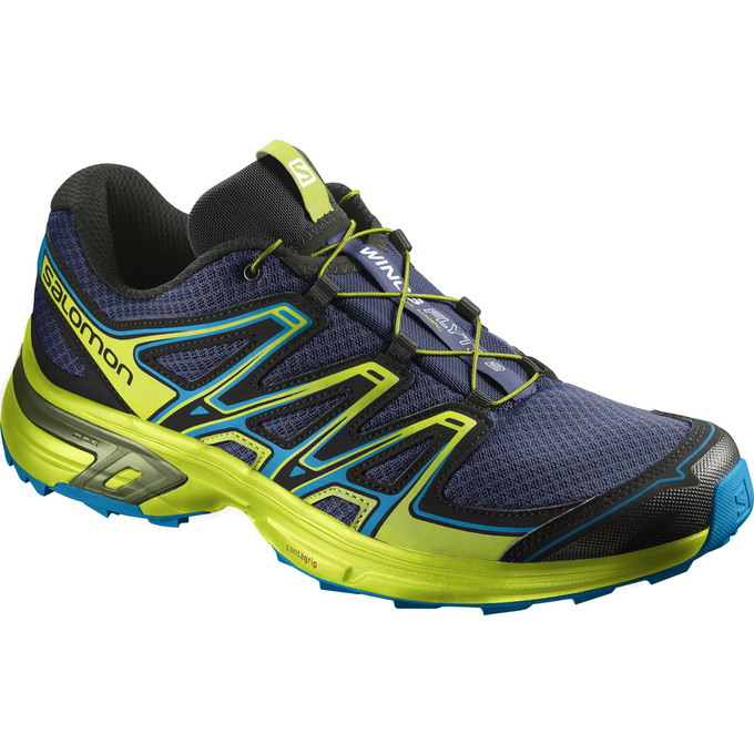 Salomon Singapore Mens Trail Running Shoes - WINGS FLYTE 2 Navy/Yellow | 37096-YKMA